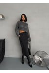 BELİ LASTİKLİ FÜME MAXI DENIM ETEK