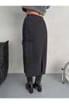 BELİ LASTİKLİ FÜME MAXI DENIM ETEK