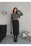 BELİ LASTİKLİ FÜME MAXI DENIM ETEK