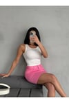DİKİŞ DETAYLI MİNİ PİNK ETEK