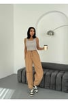 DİZ PİLELİ PARAŞÜT PANTOLON CAMEL-KAHVERENGİ