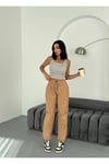 DİZ PİLELİ PARAŞÜT PANTOLON CAMEL-KAHVERENGİ