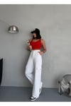 GABARDİN PANTOLON WİDE-LEG FİT YÜKSEK BEL KARGO CEPLİ