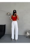GABARDİN PANTOLON WİDE-LEG FİT YÜKSEK BEL KARGO CEPLİ