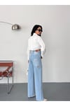 Kadın açık mavi baggy jean yüksek bel kot pantolon denim kumaş yanlardan lazerlİ