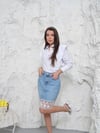 KADIN DANTEL DETAYLI MAVİ KOT ETEK