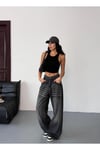 Kadın Extra Baggy Jean Yüksek Bel Salaş Pantolon Siyah Taşlamalı