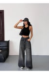 Kadın Extra Baggy Jean Yüksek Bel Salaş Pantolon Siyah Taşlamalı