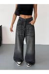 Kadın Extra Baggy Jean Yüksek Bel Salaş Pantolon Siyah Taşlamalı