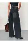 Kadın Füme Taşlamalı Baggy Jean yüksek bel geniş paça kot pantolon Siyah