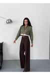 KADIN KAHVERENGİ BAGGY JEAN YÜKSEK BEL GENİŞ PAÇA KOT PANTOLON
