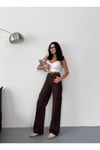 KADIN KAHVERENGİ BAGGY JEAN YÜKSEK BEL KOT PANTOLON DENİM KUMAŞ YANLARDAN LAZERLİ