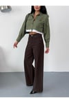 KADIN KAHVERENGİ BAGGY JEAN YÜKSEK BEL GENİŞ PAÇA KOT PANTOLON
