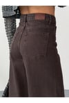 Kadın kahverengi denim kumaş Baggy Jean yüksek bel geniş paça kot pantolon