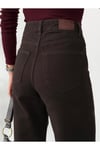 Kadın Kahverengi Ön cepli Wide-Leg Jean yüksek bel geniş paça kot pantolon