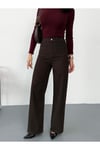Kadın Kahverengi Ön cepli Wide-Leg Jean yüksek bel geniş paça kot pantolon