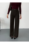Kadın Kahverengi Ön cepli Wide-Leg Jean yüksek bel geniş paça kot pantolon
