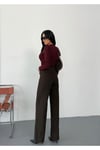 Kadın Kahverengi Ön cepli Wide-Leg Jean yüksek bel geniş paça kot pantolon