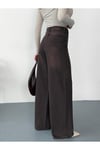 Kadın kahverengi taşlamalı Baggy Jean yüksek bel geniş paça kot pantolon