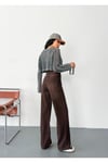 Kadın kahverengi taşlamalı wide-Leg Jean yüksek bel geniş paça kot pantolon