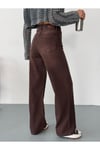 Kadın kahverengi taşlamalı wide-Leg Jean yüksek bel geniş paça kot pantolon