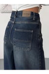 Kadın Mavi Eskitmeli Skater Fit Yüksek Bel Pantolon