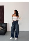 Kadın Mavi Eskitmeli Skater Fit Yüksek Bel Pantolon
