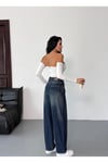 Kadın Mavi Eskitmeli Skater Fit Yüksek Bel Pantolon