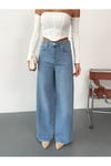 Kadın Mavi Taşlamalı Baggy Jean yüksek bel geniş paça kot pantolon Siyah