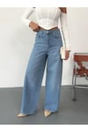 Kadın Mavi Taşlamalı Baggy Jean yüksek bel geniş paça kot pantolon Siyah
