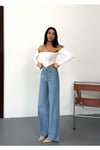 Kadın Mavi Taşlamalı Baggy Jean yüksek bel geniş paça kot pantolon Siyah