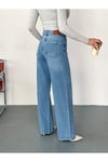 Kadın Mavi Taşlamalı Wide-Leg Jean yüksek bel geniş paça kot pantolon