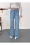 Kadın Mavi Taşlamalı Wide-Leg Jean yüksek bel geniş paça kot pantolon