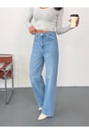 Kadın Mavi Taşlamalı Wide-Leg Jean yüksek bel geniş paça kot pantolon