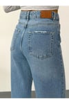 Kadın Mavi Taşlamalı Wide-Leg Jean yüksek bel geniş paça kot pantolon
