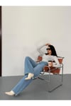 Kadın Mavi Taşlamalı Wide-Leg Jean yüksek bel geniş paça kot pantolon