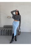 KADIN MİDİ BOY ÖN YIRTMAÇLI FRESH MAVİ KOT ETEK