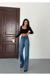 KADIN NAKIŞ DETAYLI WİDE-LEG JEAN KOT PANTOLON