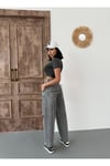 KADIN SKATER FİT YIRTIK DETAYLI YÜKSEK BEL KOT PANTOLON GRİ