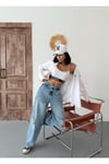 KADIN SKATER FİT YIRTIK DETAYLI YÜKSEK BEL KOT PANTOLON BUZ MAVİ
