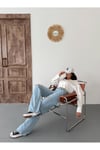 KADIN WİDE-LEG LAZERLİ YÜKSEK BEL GENİŞ PAÇA KOT PANTOLON AÇIK MAVİ