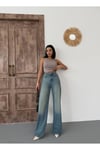 KADIN WİDE-LEG YÜKSEK BEL GENİŞ PAÇA KOT PANTOLON MAVİ TİNT