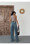 KADIN WİDE-LEG YÜKSEK BEL GENİŞ PAÇA KOT PANTOLON MAVİ TİNT