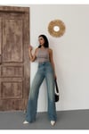 KADIN WİDE-LEG YÜKSEK BEL GENİŞ PAÇA KOT PANTOLON MAVİ TİNT
