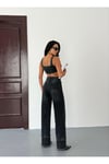 Kadın Yüksek Bel Geniş Paça (Paça Detaylı) Siyah Denim Pantolon Wide Leg Jean