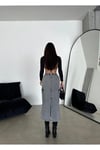 KARGO CEPLİ BEL LASTİKLİ MAXİ DENİM ETEK FÜME