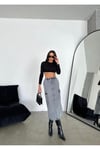 KARGO CEPLİ BEL LASTİKLİ MAXİ DENİM ETEK FÜME