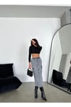 KARGO CEPLİ BEL LASTİKLİ MAXİ DENİM ETEK FÜME