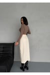KARGO CEPLİ ÖN YIRTMAÇLI BEJ DENIM ETEK