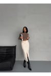 KARGO CEPLİ ÖN YIRTMAÇLI BEJ DENIM ETEK